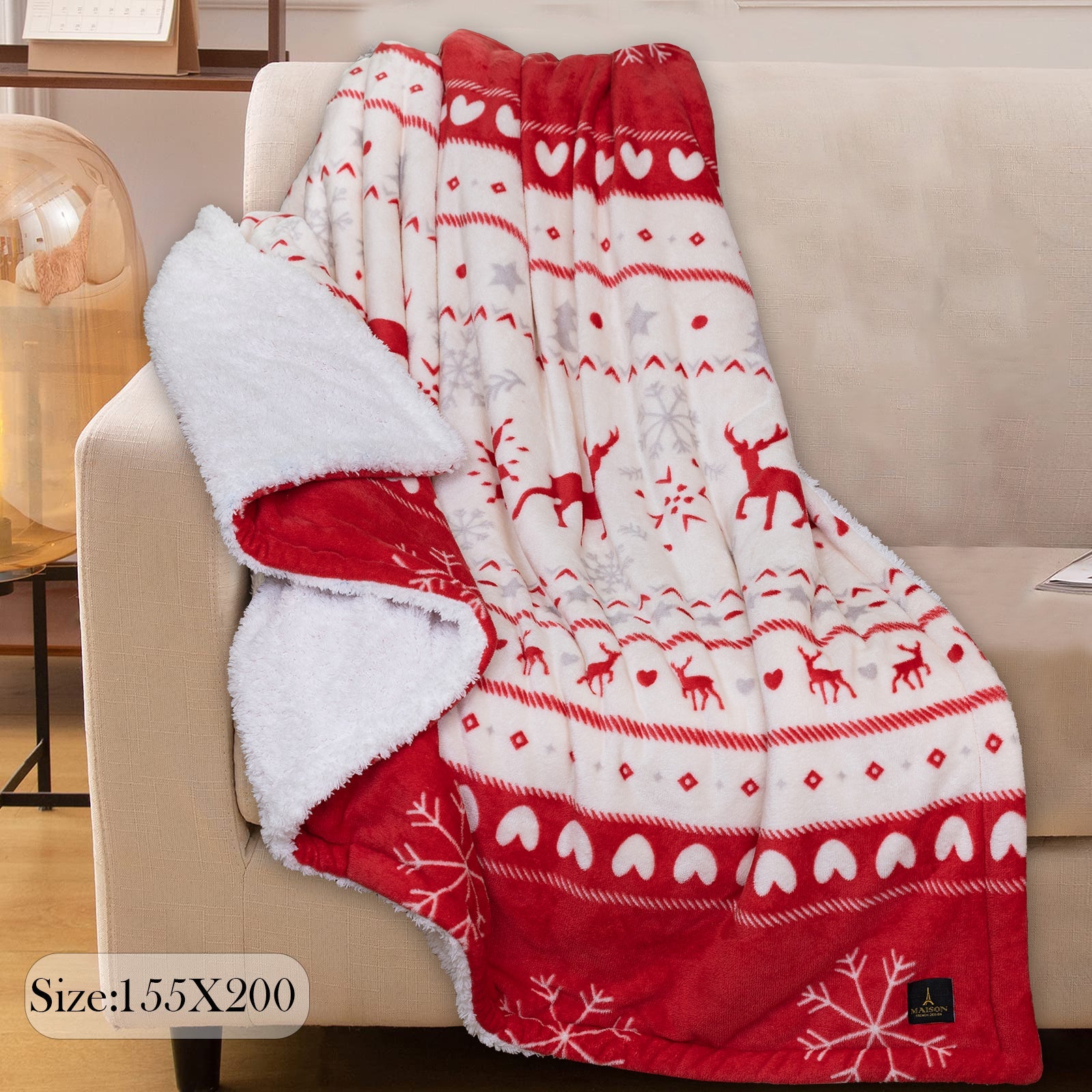 Sherpa Light Blanket (Red x White)