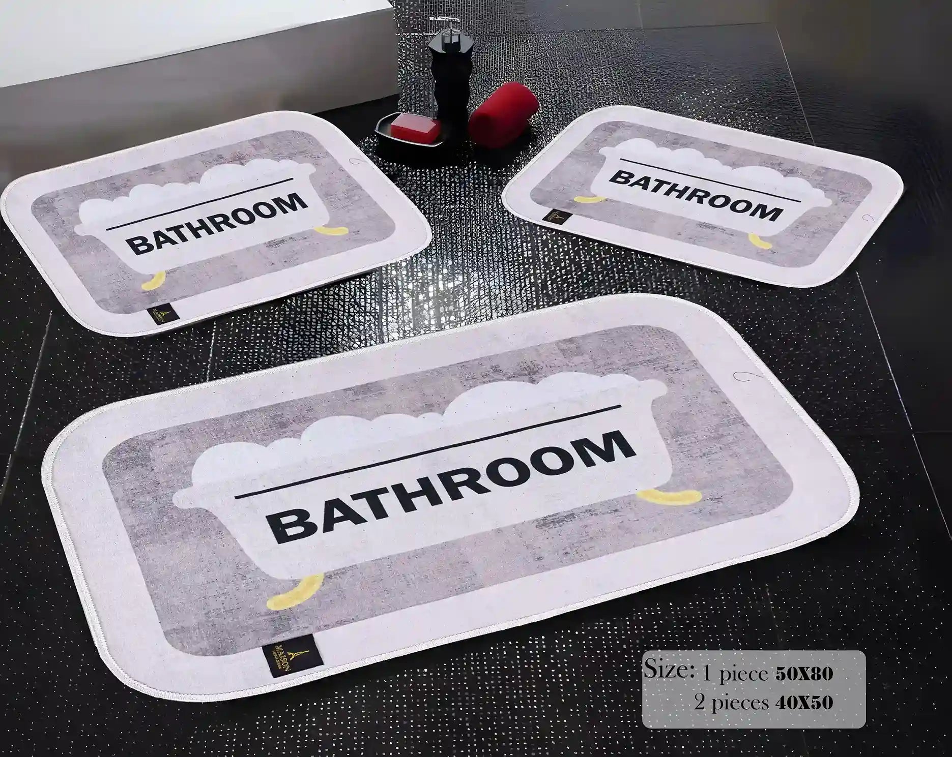3D Digital Bathroom Mat Set Non Slip 3 Piece Bath Mat