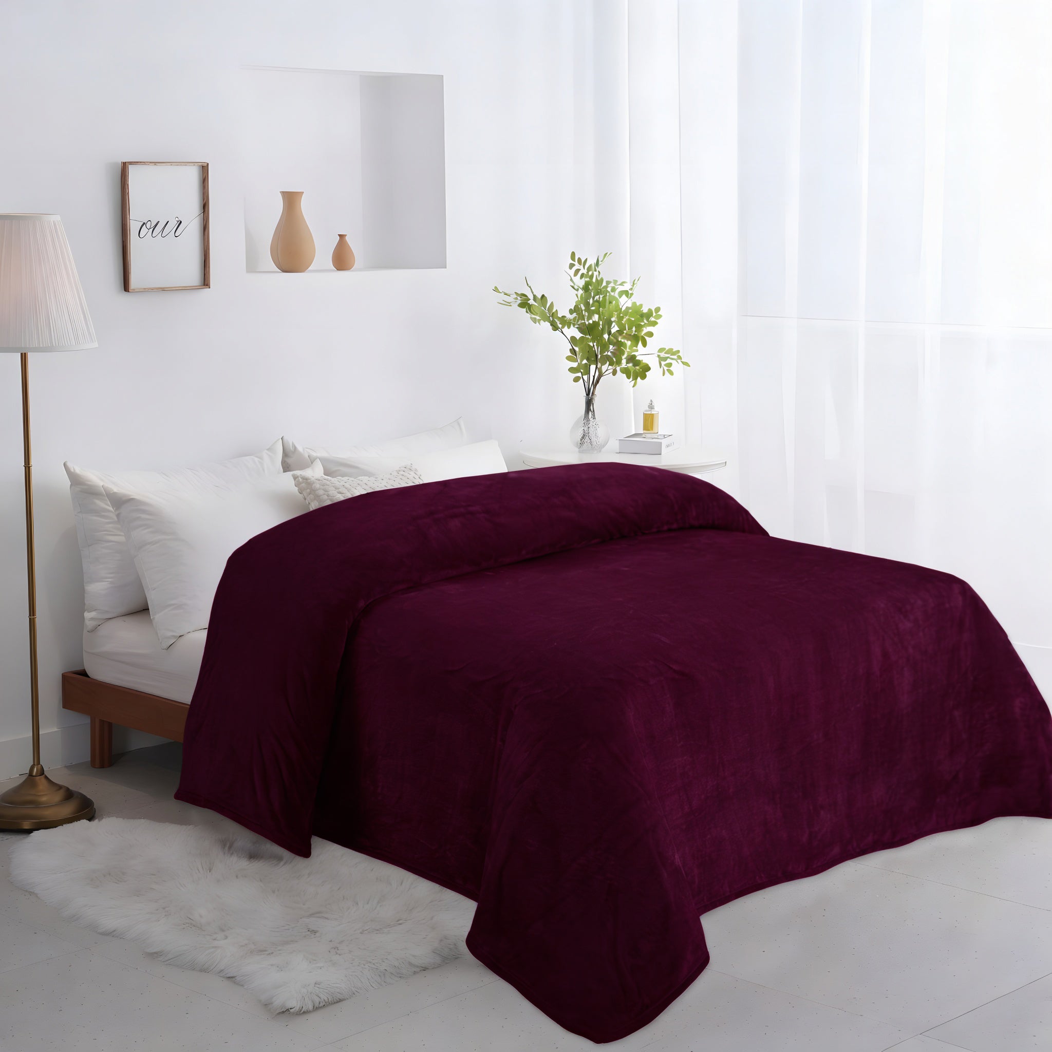 Flannel Fleece Throw Blanket (Red Violet)