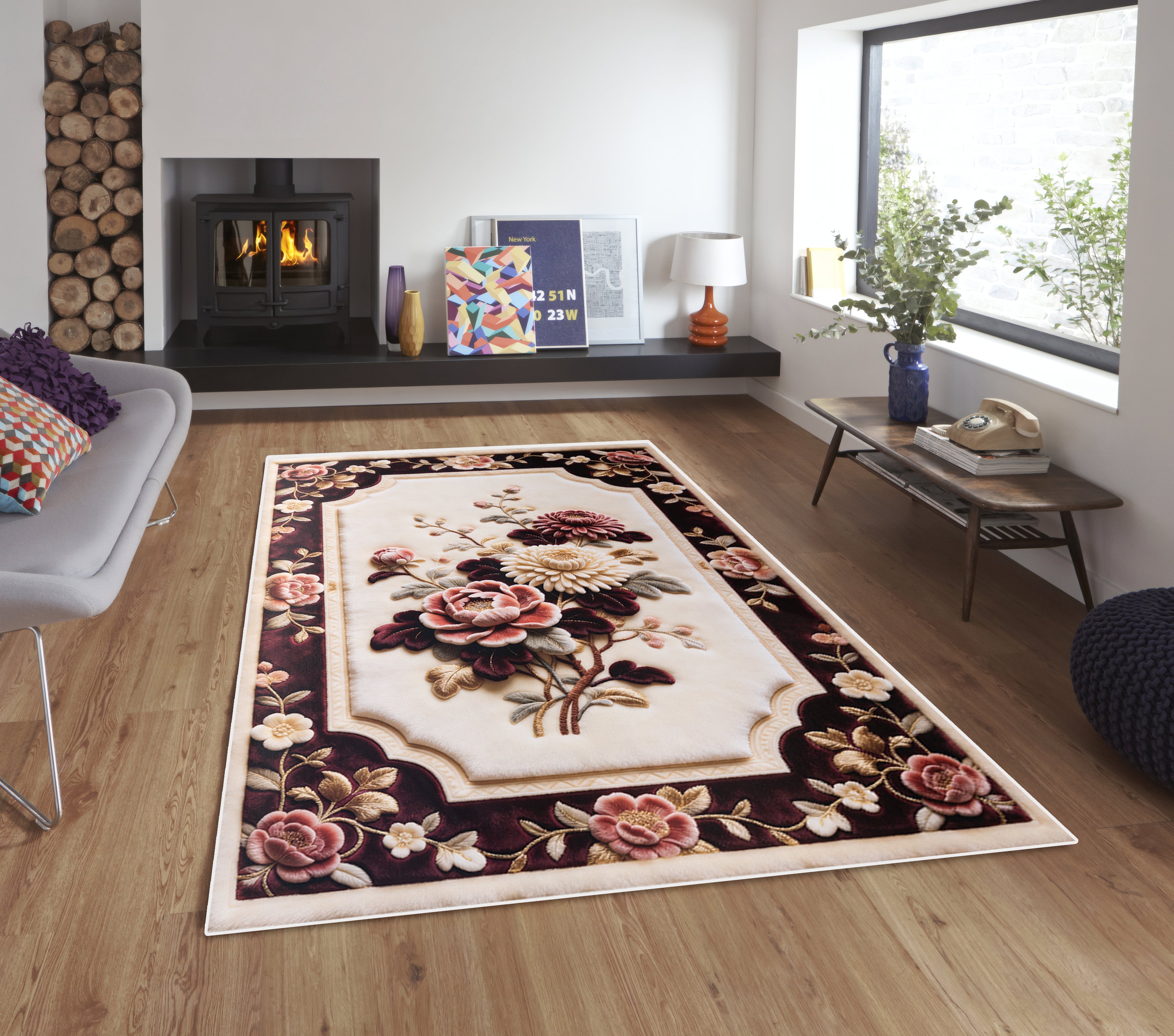 Royal Flora - (Dark Red) 7D Digital Carpet Printed