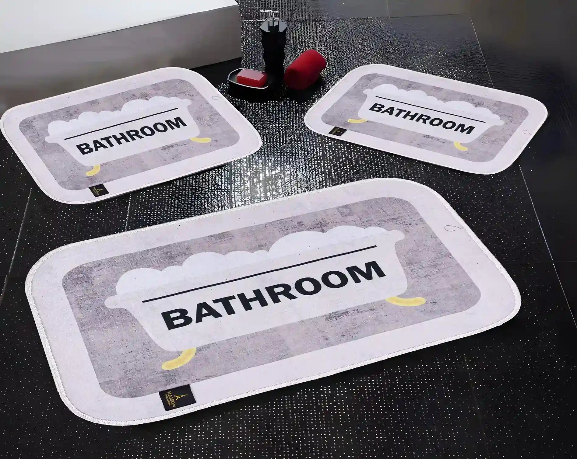 3D Digital Bathroom Mat Set Non Slip 3 Piece Bath Mat