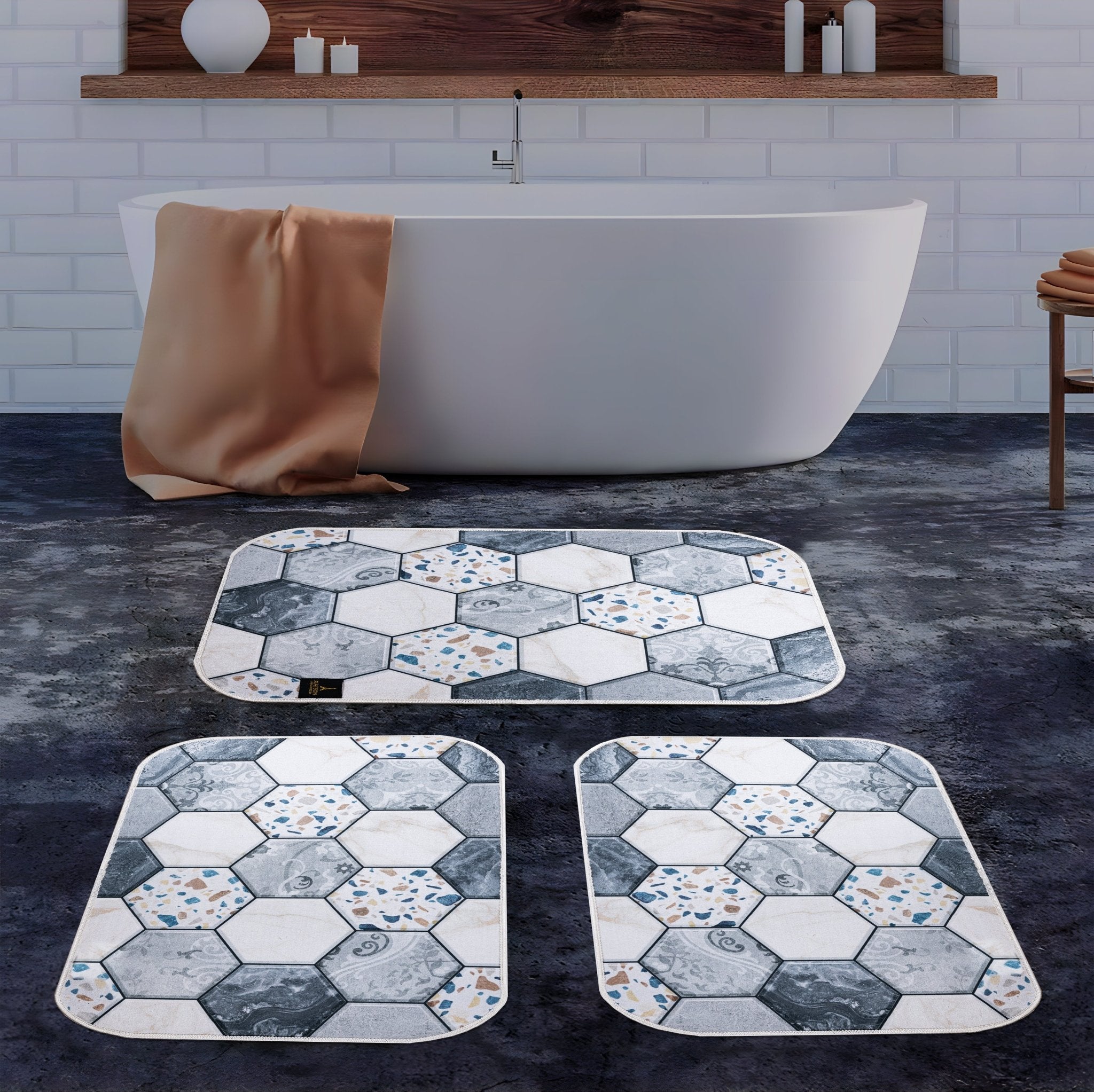 طقم دواسات حمام 3D مضادة للانزلاق Hexa