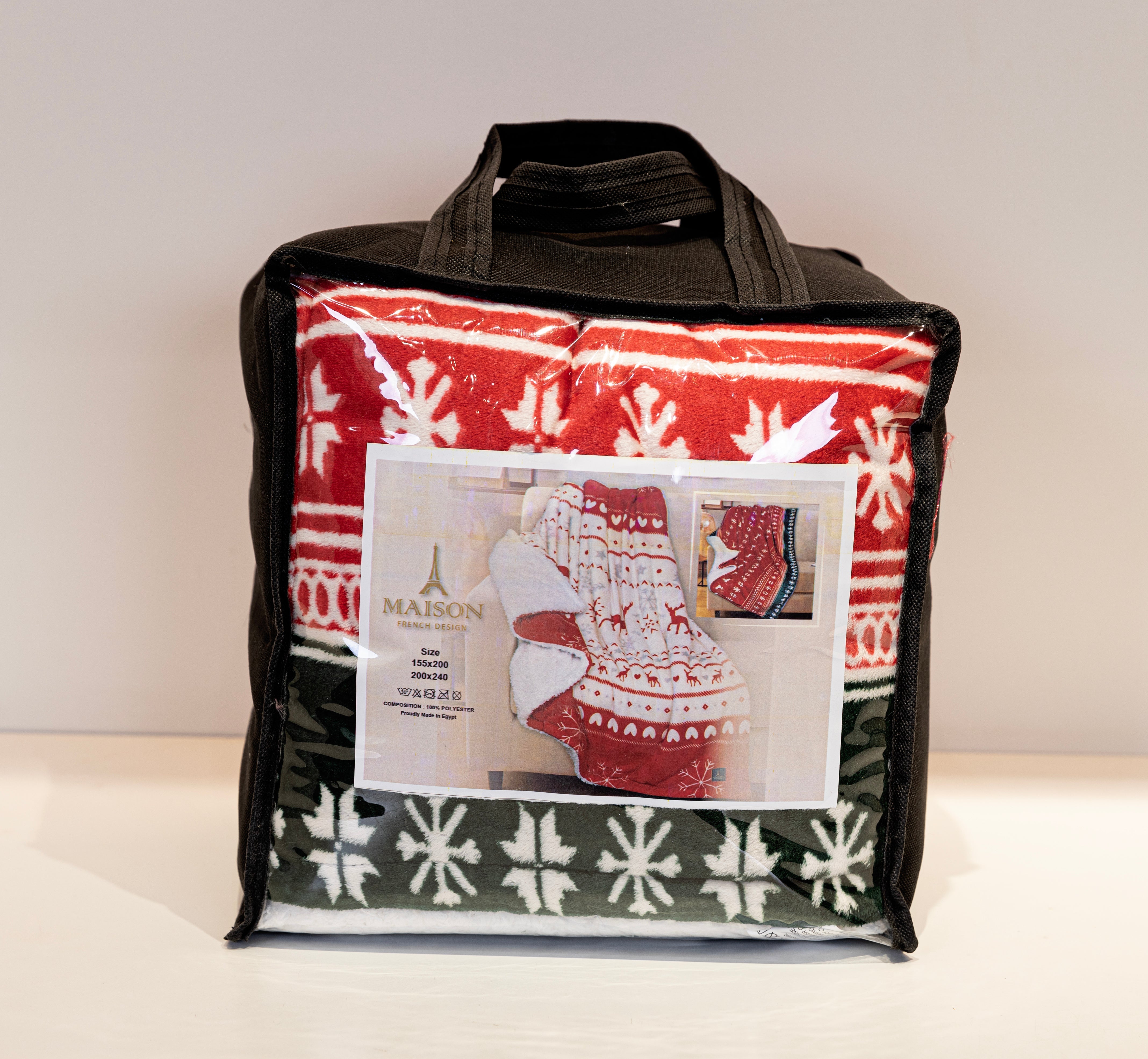 Sherpa Light Blanket (Red x Pineneedle)