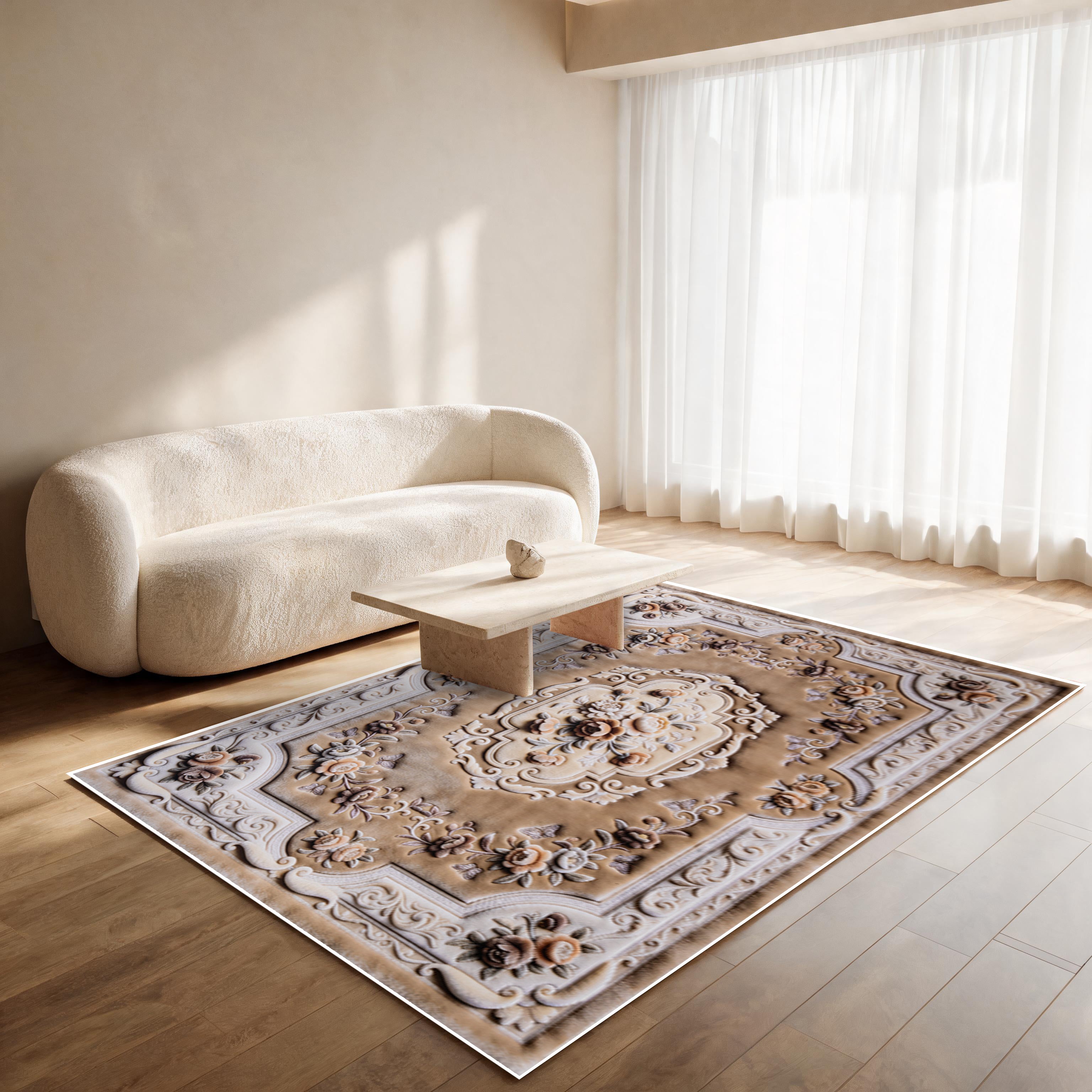 Load video: Rose Palace - (Beige) 7D Digital Carpet Printed