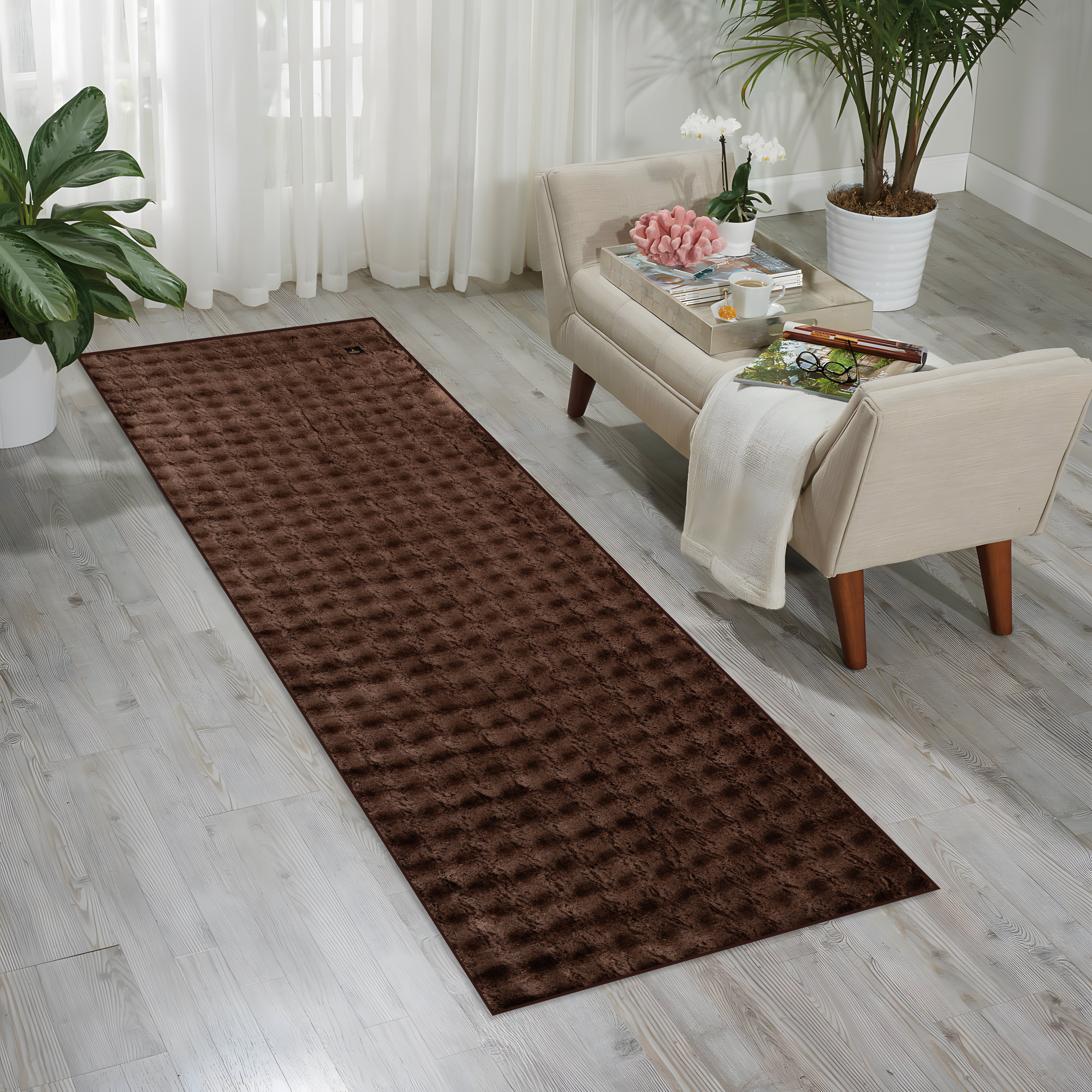 Velvet Pile Hallway Carpet Brown