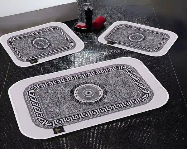 3D Digital Bathroom Mat Set Non Slip 3 Piece Bath Mat