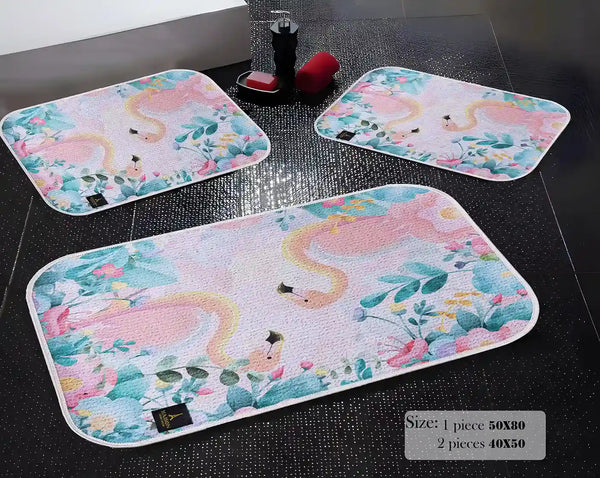 3D Digital Bathroom Mat Set Non Slip 3 Piece Bath Mat