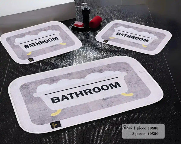 3D Digital Bathroom Mat Set Non Slip 3 Piece Bath Mat