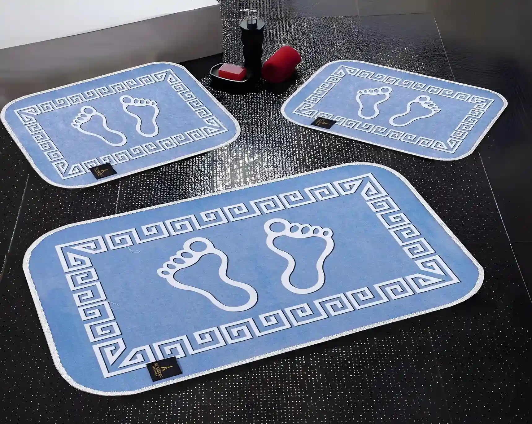 3D Digital Bathroom Mat Set Non Slip 3 Piece Bath Mat