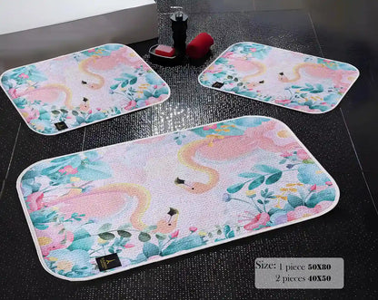 3D Digital Bathroom Mat Set Non Slip 3 Piece Bath Mat