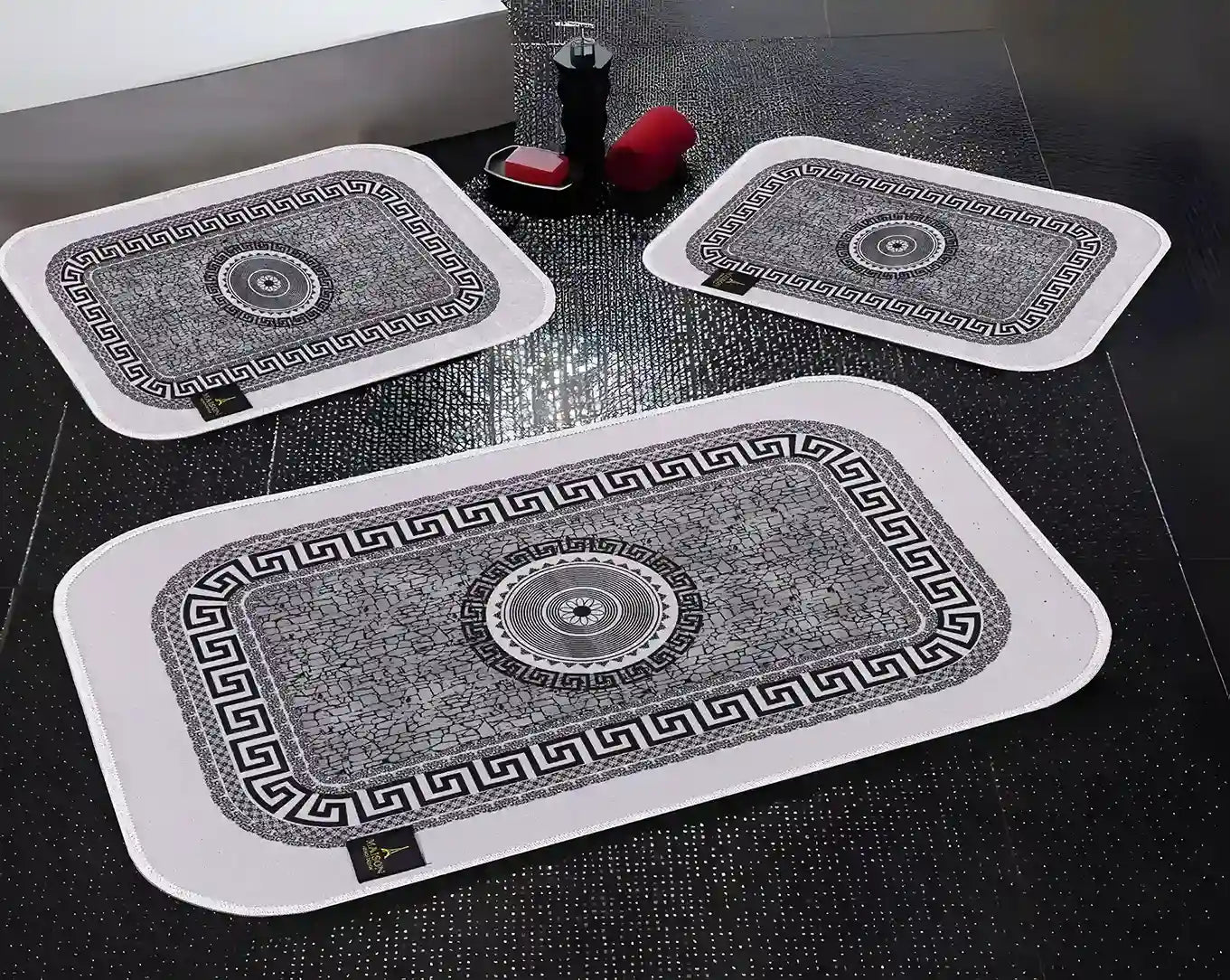 3D Digital Bathroom Mat Set Non Slip 3 Piece Bath Mat