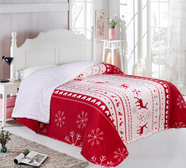 Sherpa Light Blanket (Red x Pineneedle)