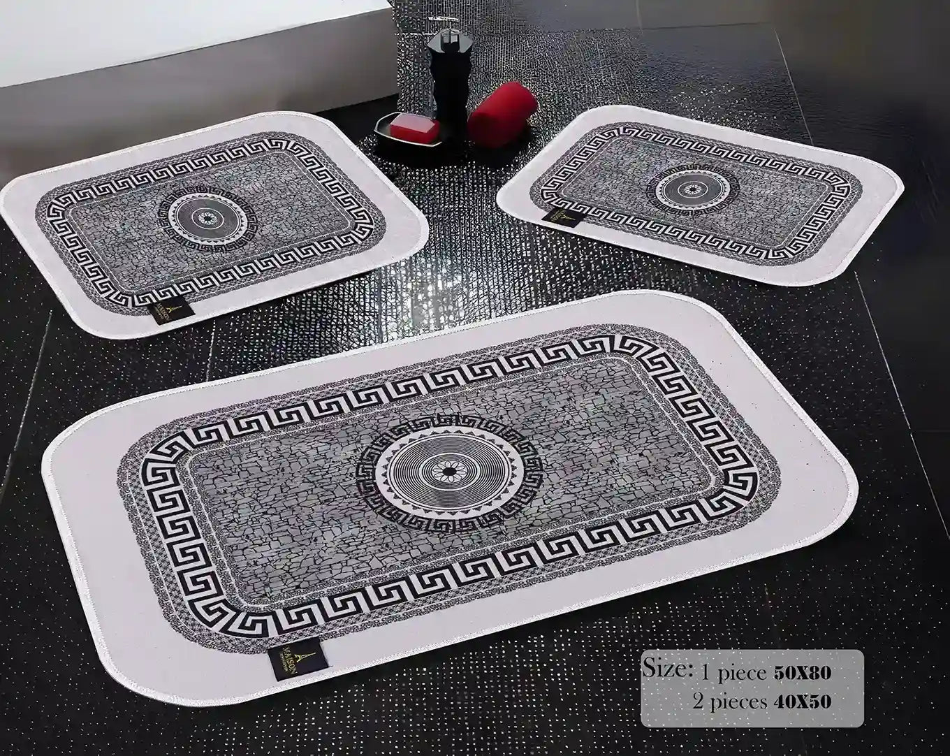 3D Digital Bathroom Mat Set Non Slip 3 Piece Bath Mat