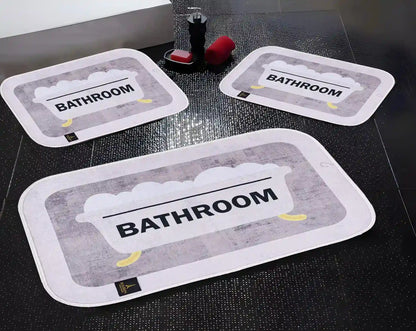 3D Digital Bathroom Mat Set Non Slip 3 Piece Bath Mat