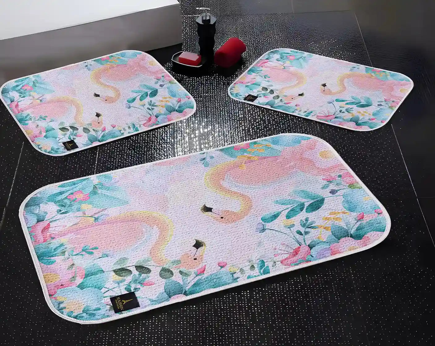 3D Digital Bathroom Mat Set Non Slip 3 Piece Bath Mat