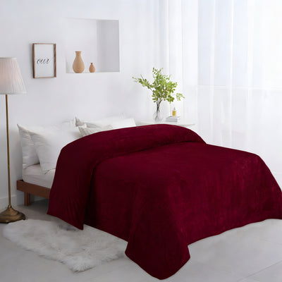 Flannel Fleece Throw Blanket (Dark Red)