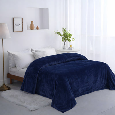 Flannel Fleece Throw Blanket (Dark Blue)