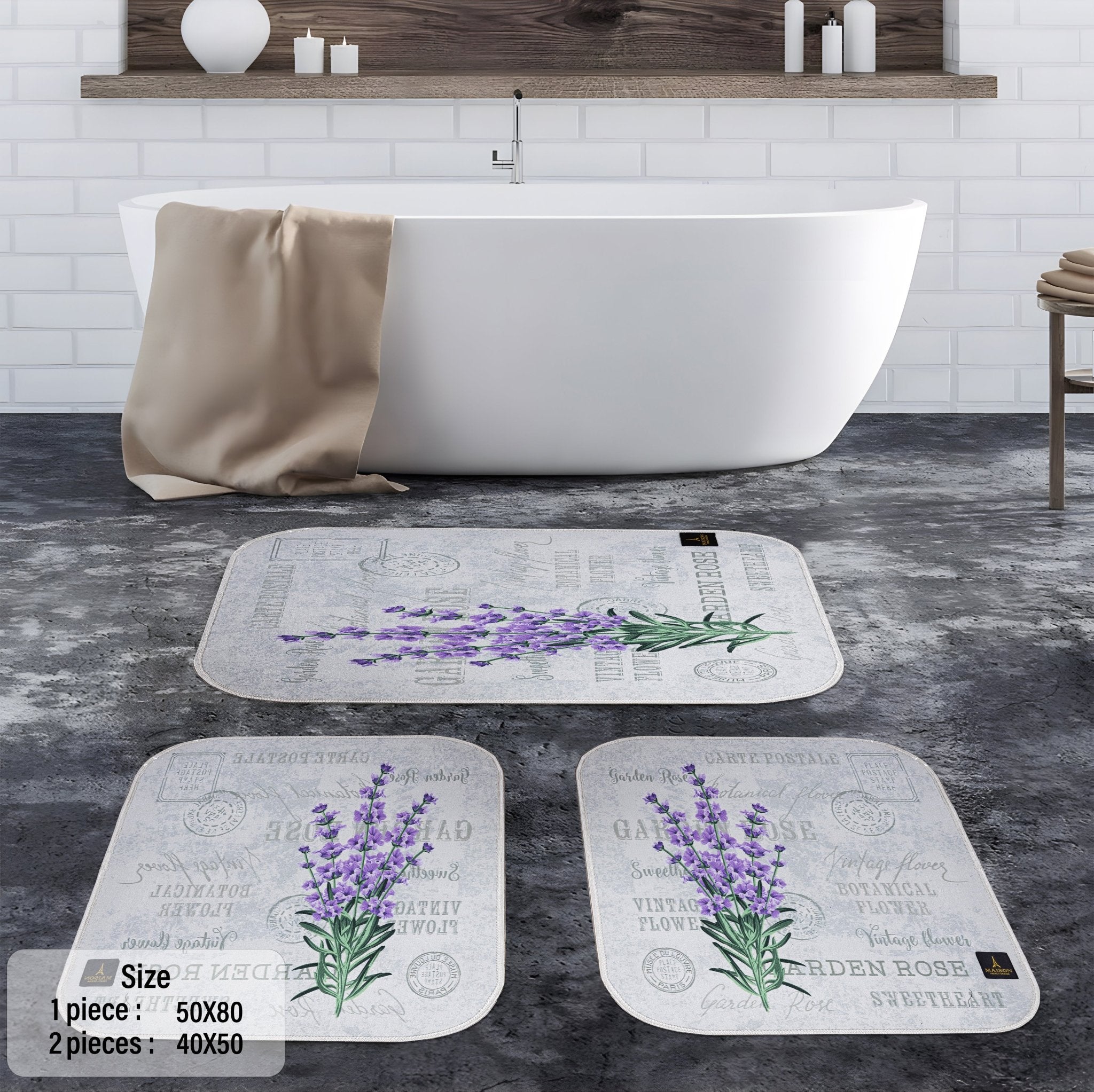 طقم دواسات حمام 3D مضادة للانزلاق Lavender Bloom