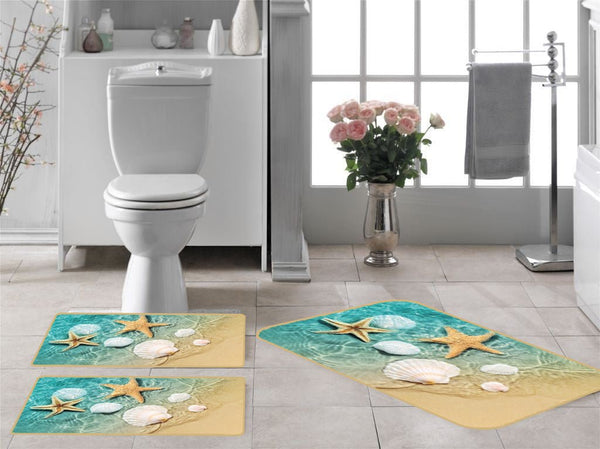 3D Digital Bathroom Mat Set Non Slip 3 Piece Bath Mat