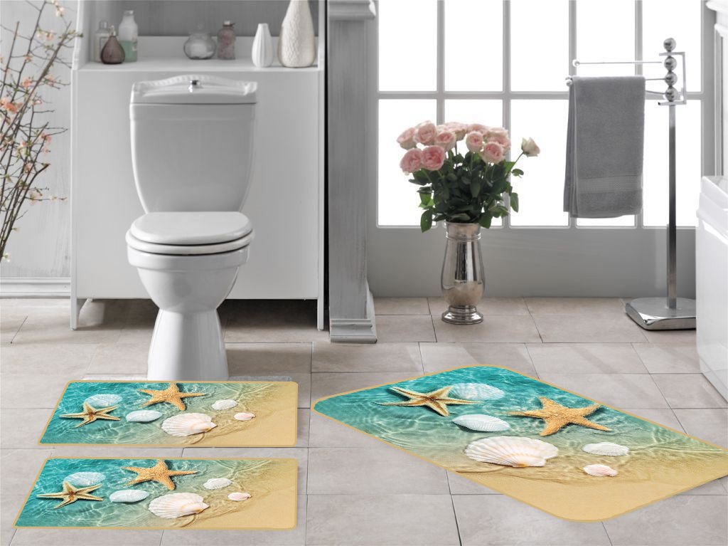 3D Digital Bathroom Mat Set Non Slip 3 Piece Bath Mat