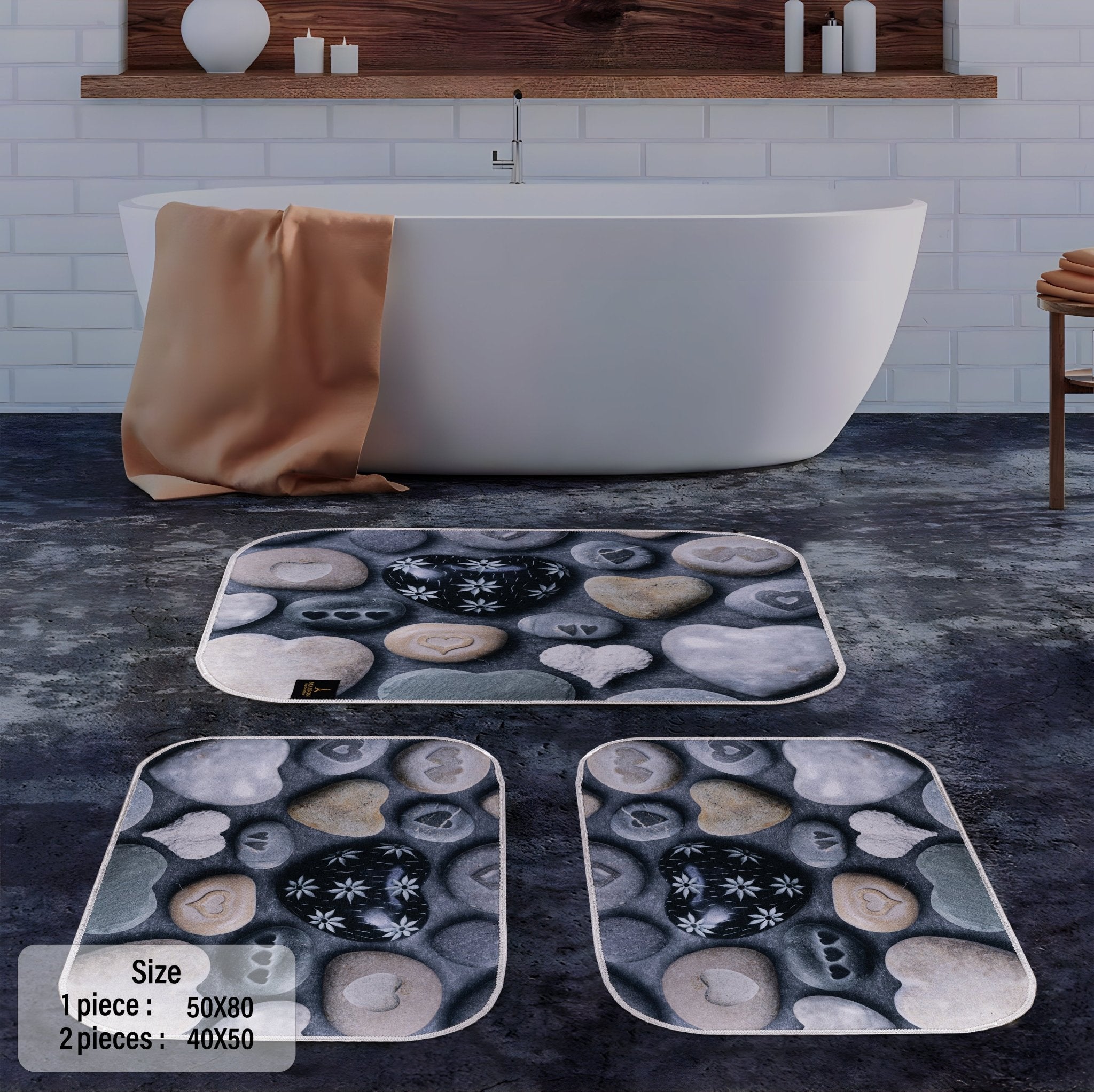 طقم دواسات حمام 3D مضادة للانزلاق Zen Stone