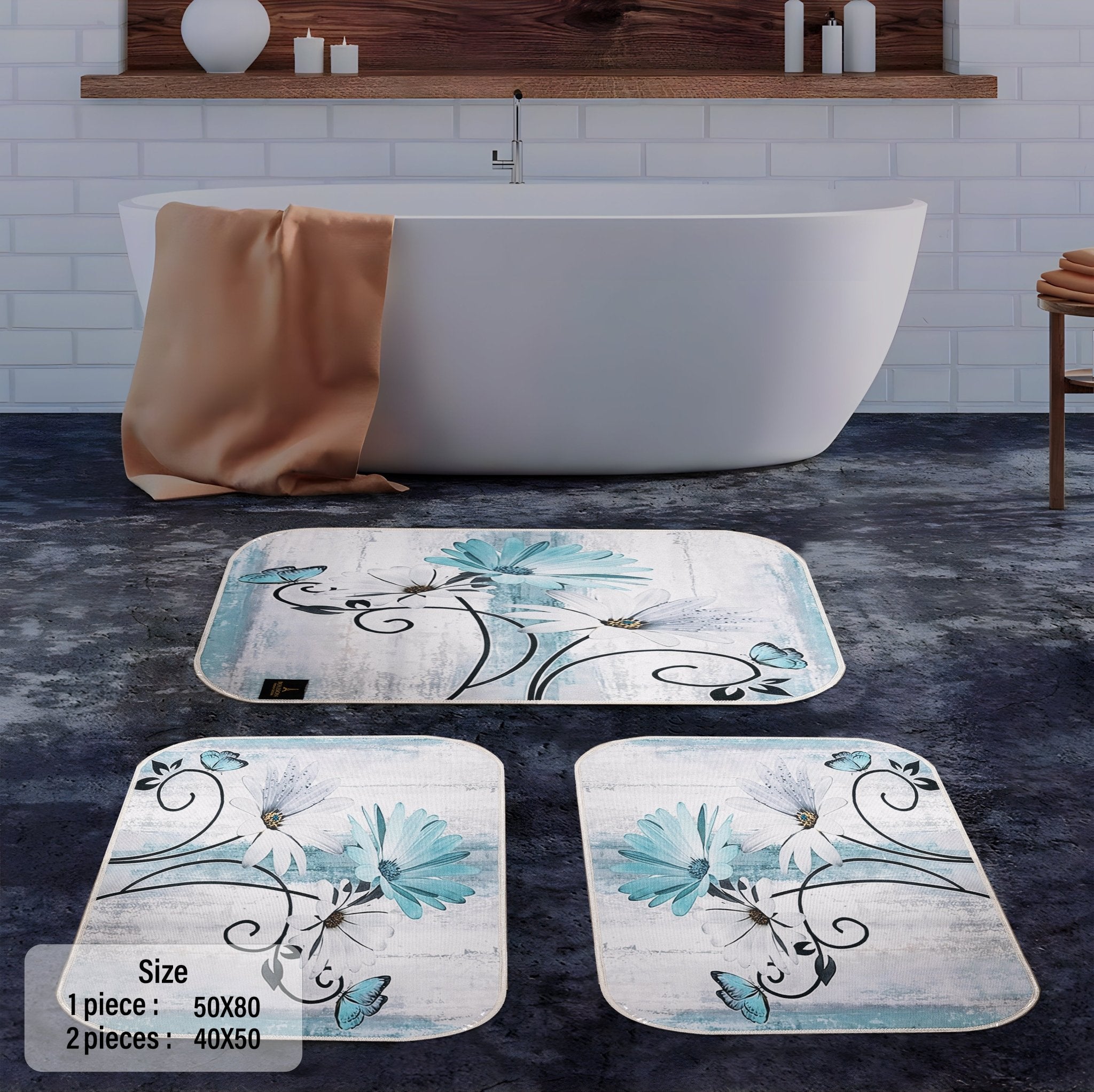 3D Digital Bathroom Mat Set Non Slip 3 Piece Bath Mat
