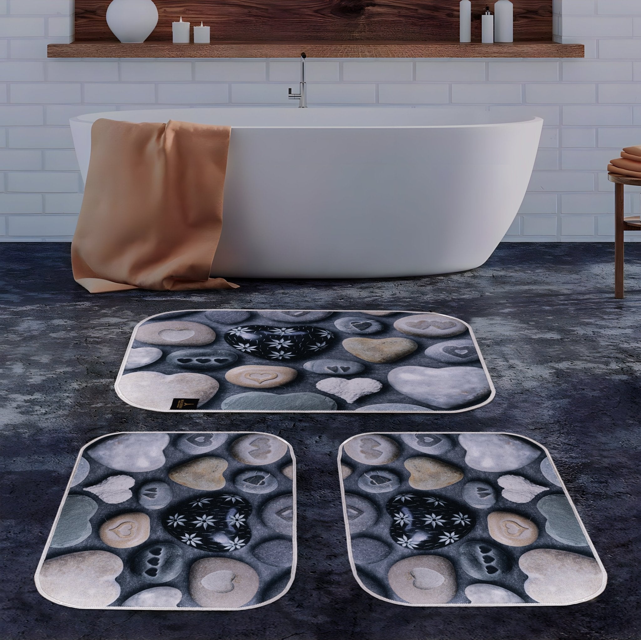 طقم دواسات حمام 3D مضادة للانزلاق Zen Stone