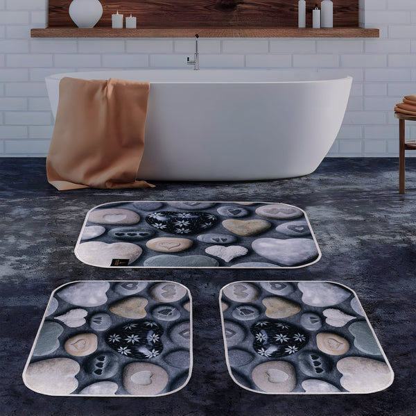 3D Digital Bathroom Mat Set Non Slip 3 Piece Bath Mat