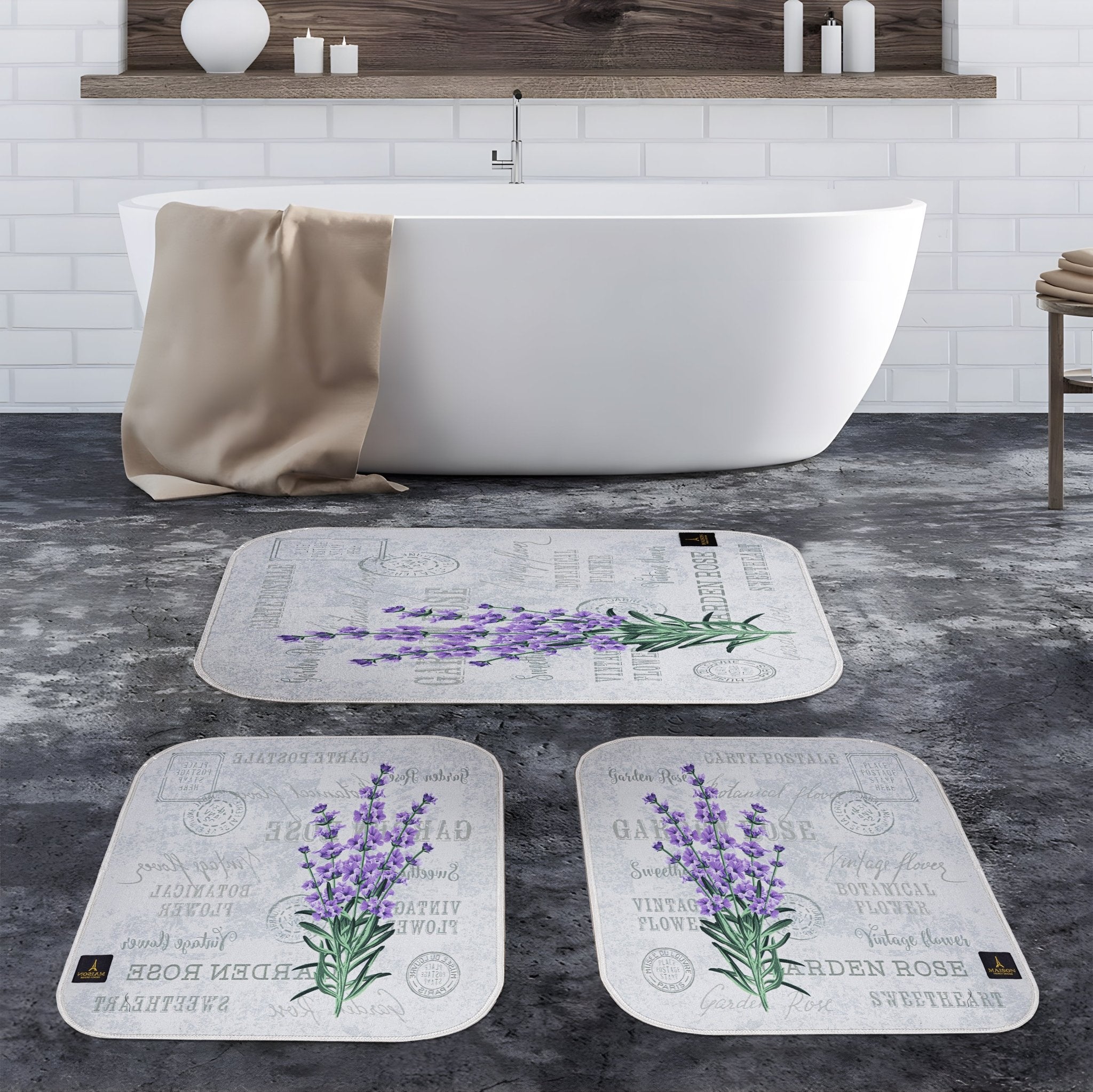 طقم دواسات حمام 3D مضادة للانزلاق Lavender Bloom