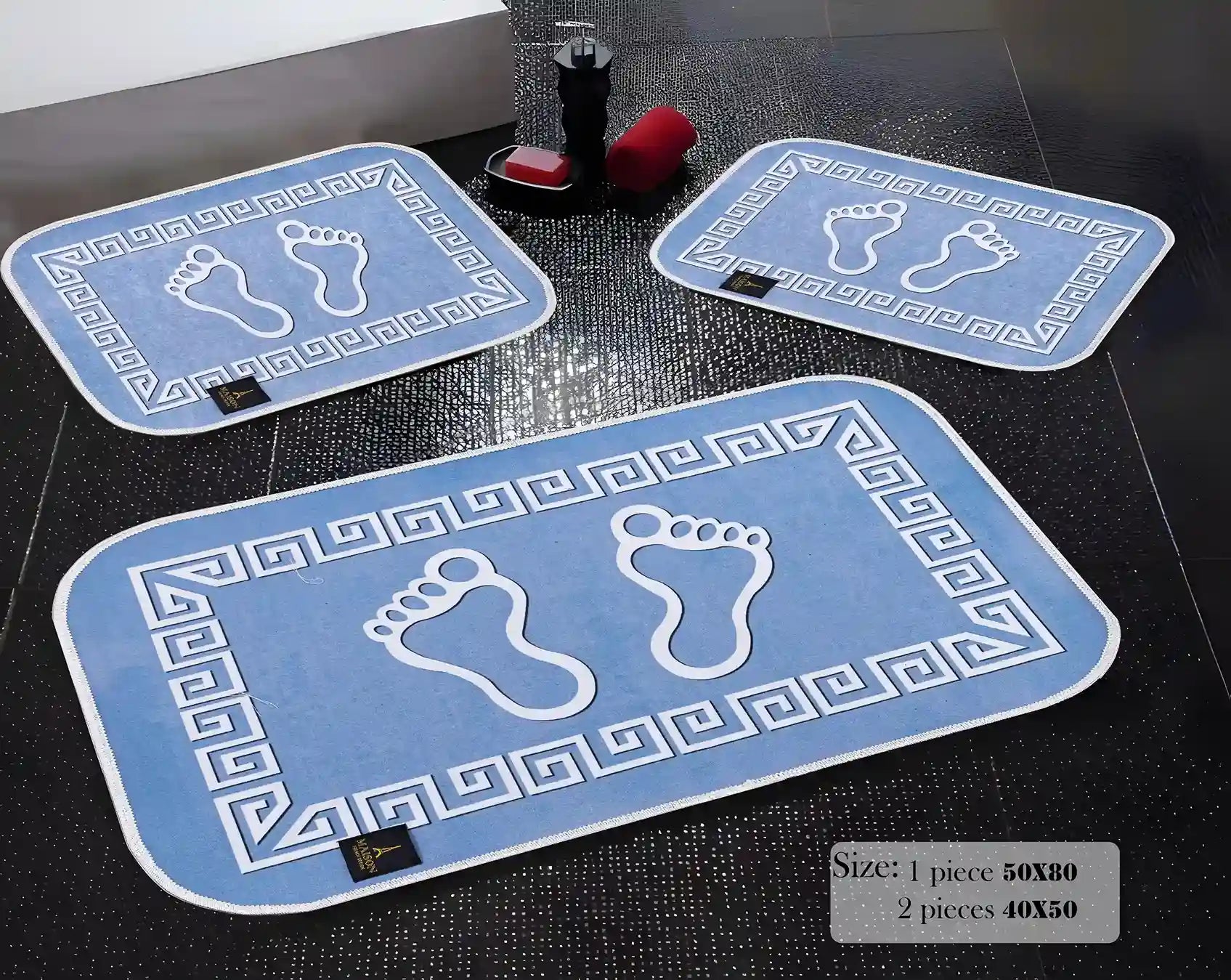 3D Digital Bathroom Mat Set Non Slip 3 Piece Bath Mat
