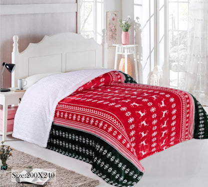 Sherpa Light Blanket (Red x Pineneedle)