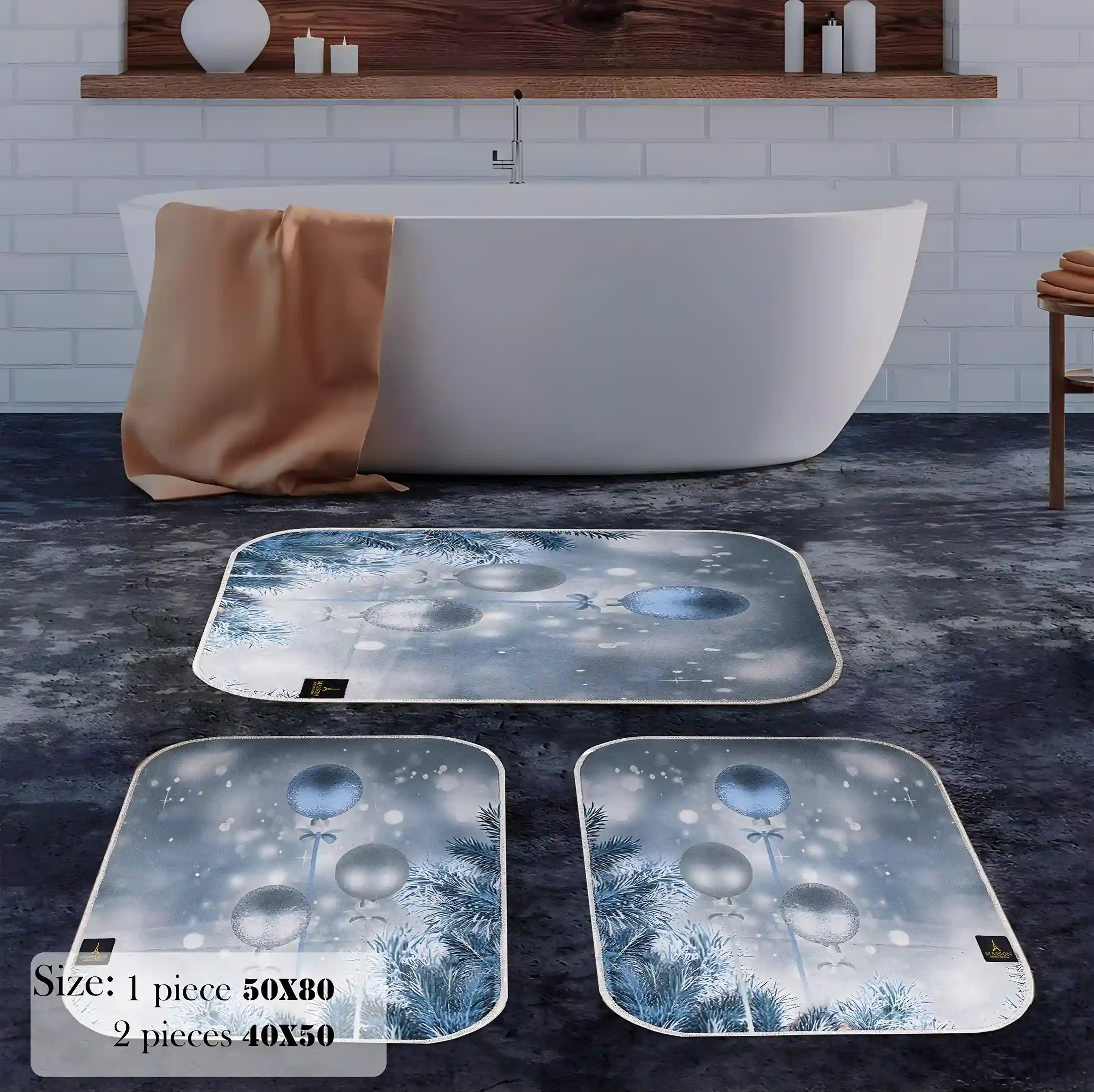 3D Digital Bathroom Mat Set Non Slip 3 Piece Bath Mat