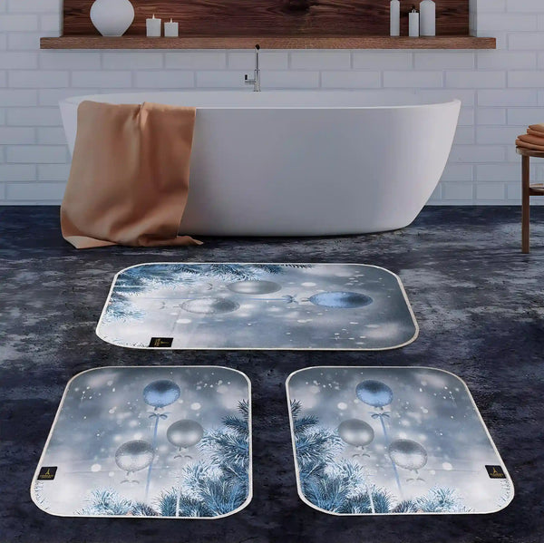 3D Digital Bathroom Mat Set Non Slip 3 Piece Bath Mat