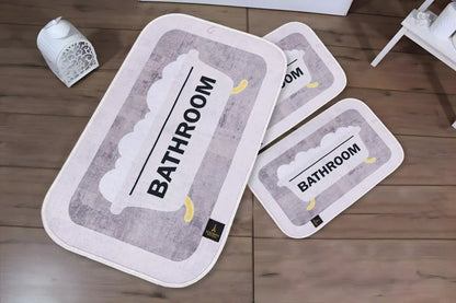 3D Digital Bathroom Mat Set Non Slip 3 Piece Bath Mat