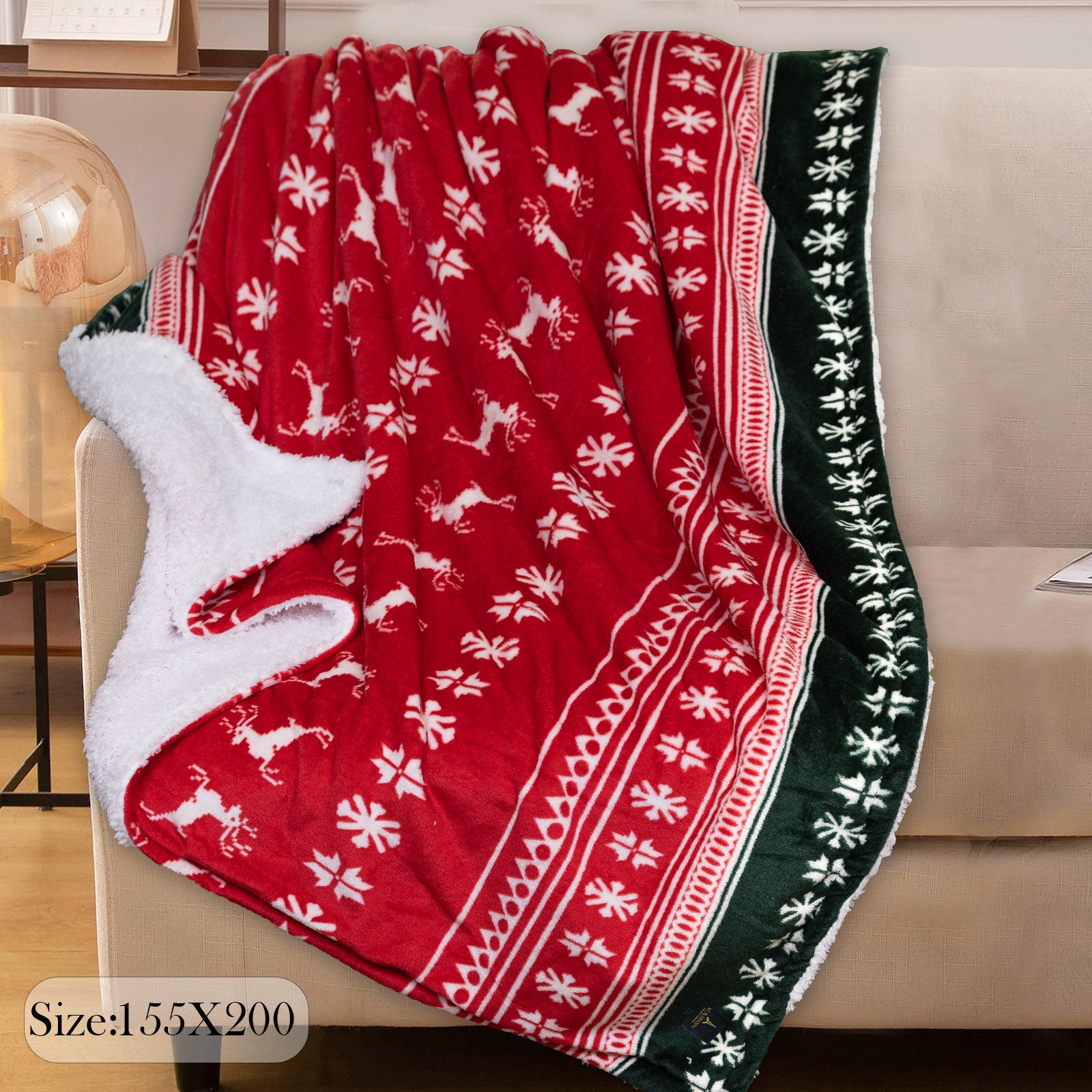 Sherpa Light Blanket (Red x Pineneedle)