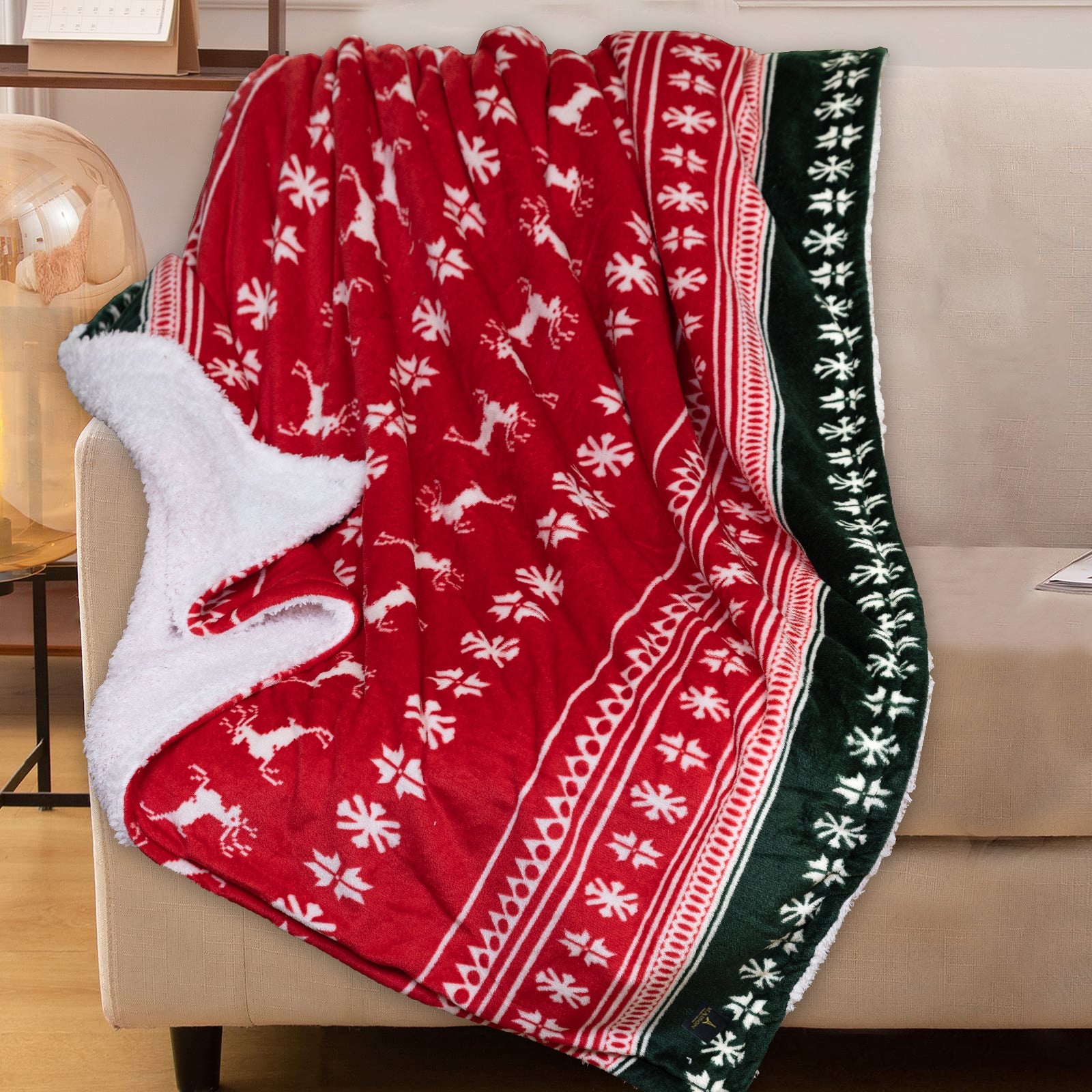 Sherpa Light Blanket (Red x Pineneedle)