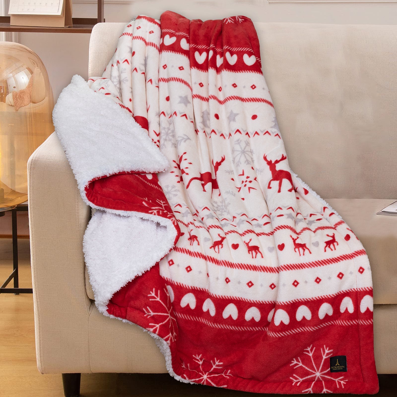 Sherpa Light Blanket (Red x White)
