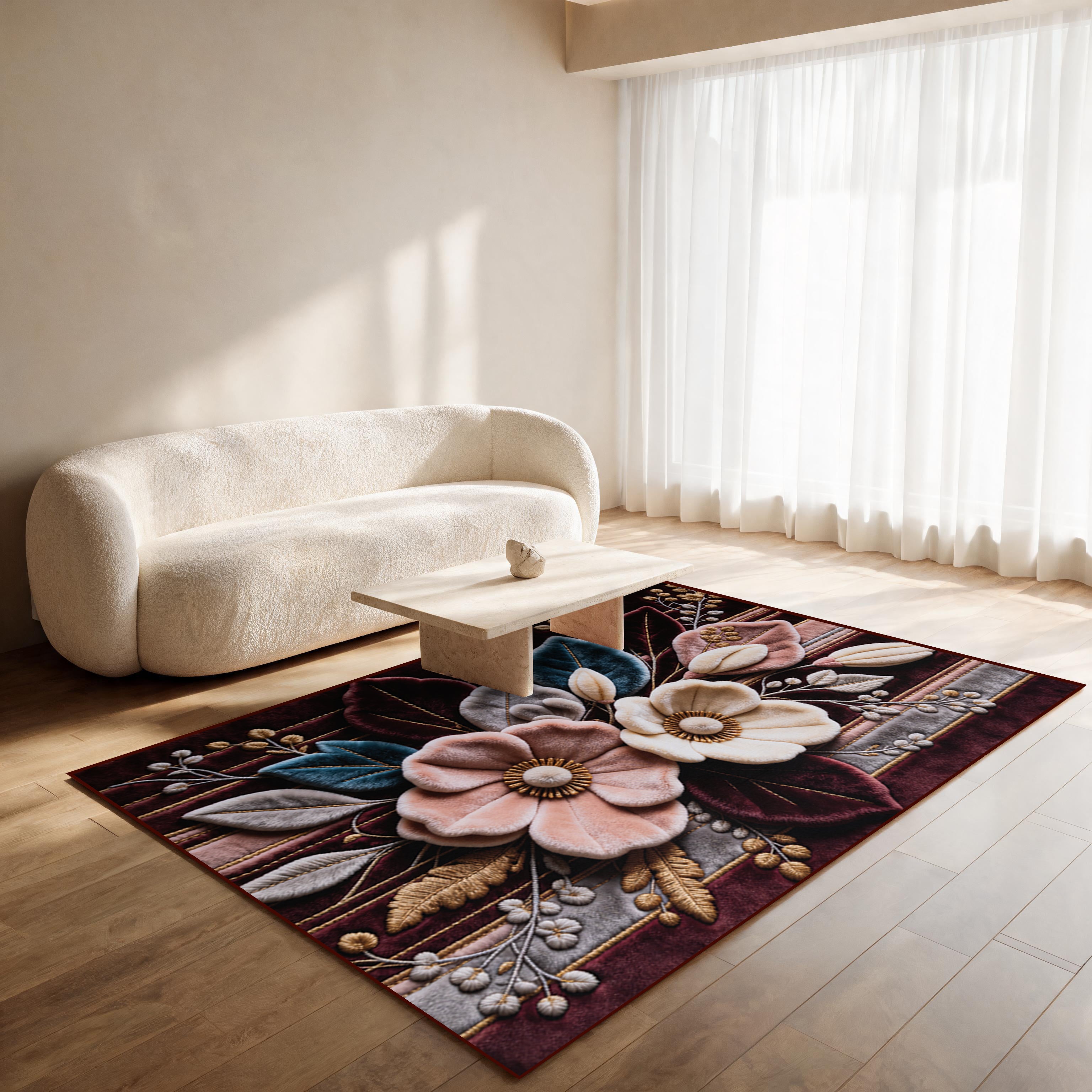 Load video: Magnolia - (Dark Red) 7D Digital Carpet Printed