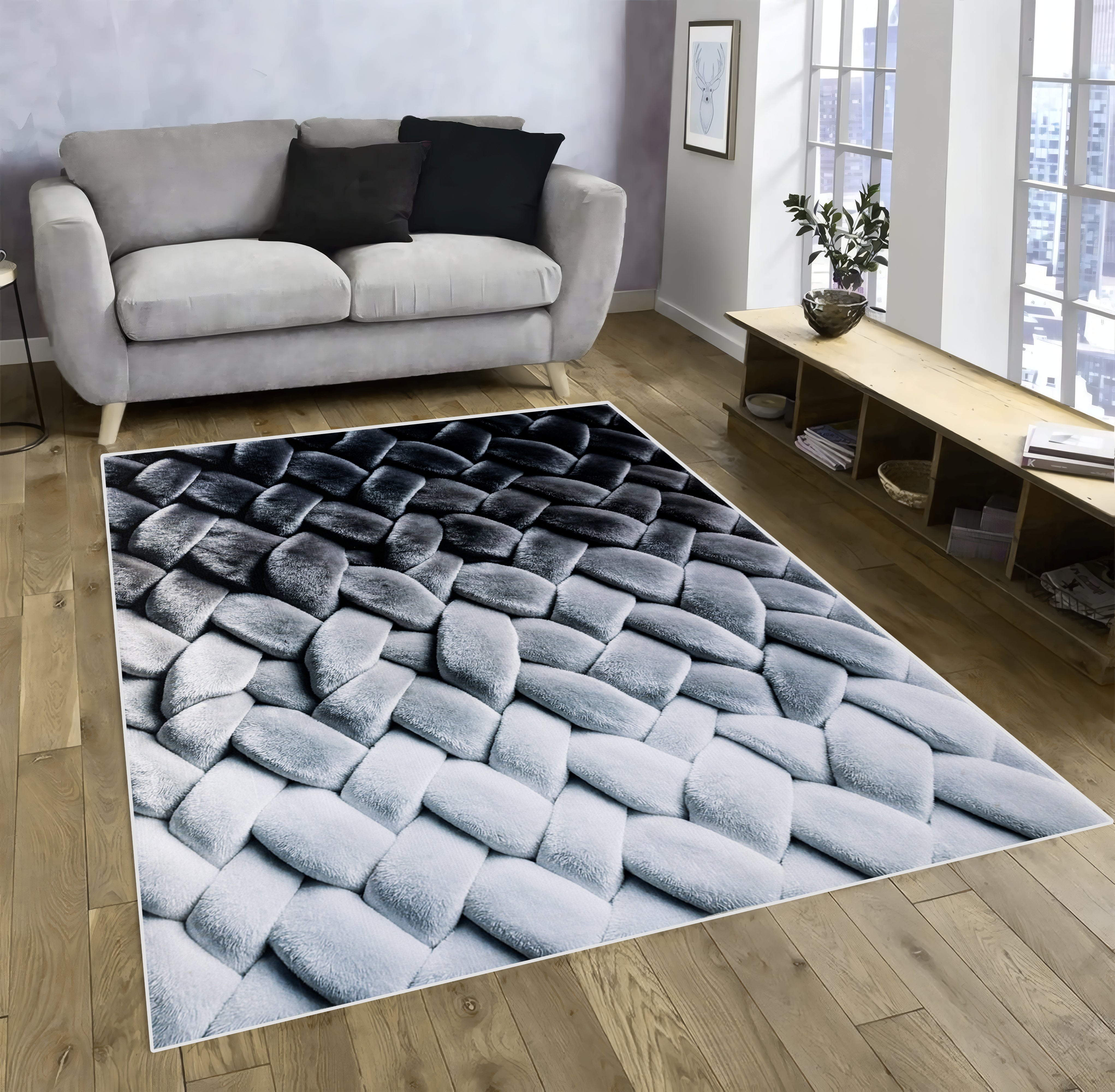 Load video: Ribbon Weave - (Dark Grey) 7D Digital Carpet Printed