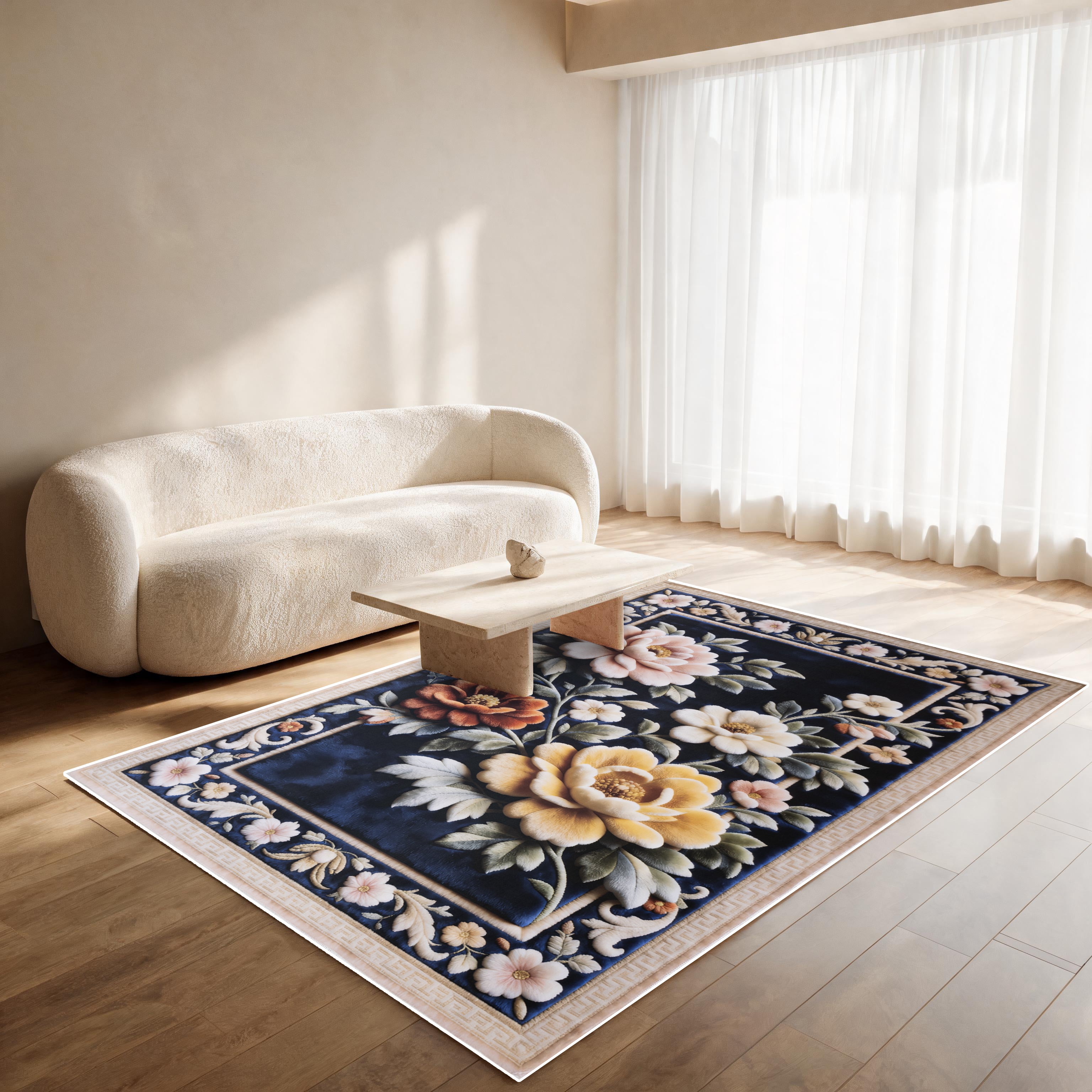 Load video: Classic Bouquet - (Dark Blue) 7D Digital Carpet Printed
